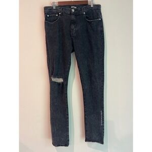 Adaptation Los Angeles Mens Acid Wash Dark Gray Distressed Jeans 36 Streetwear